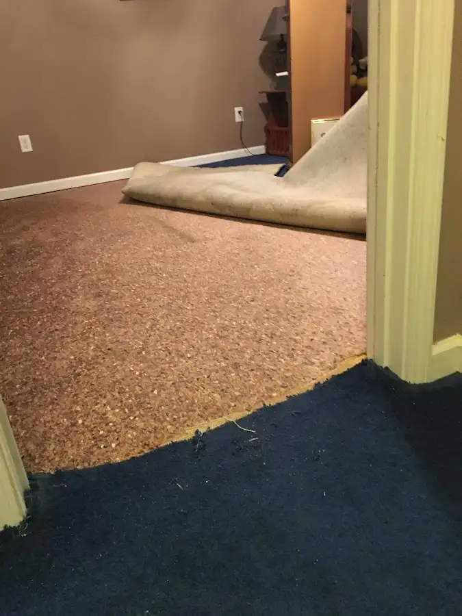 Carpet pad removal revealing water damage during Drying & Dehumidification in Del Aire